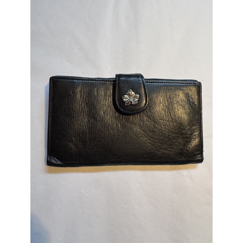 Brighton Black Leather Wallet With Silver Leaf Accent